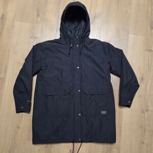 Eddie Bauer Black Waterproof Rainfoil Rain Coat Parka Adventure Outdoors L EUC